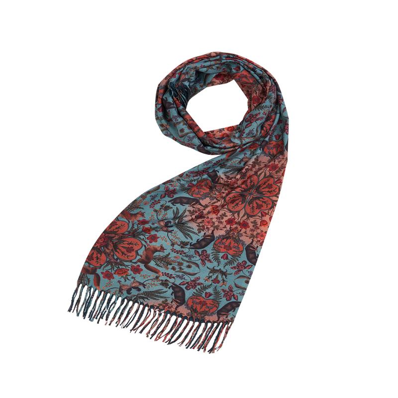 Teal Folksy Fox Teal Tassel Scarf